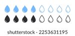 Water drops icons. Water drop shape. Blue annd black water drops. Vector illustration
