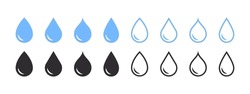Water Drops Icons. Water Drop Shape. Blue Annd Black Water Drops. Vector Illustration