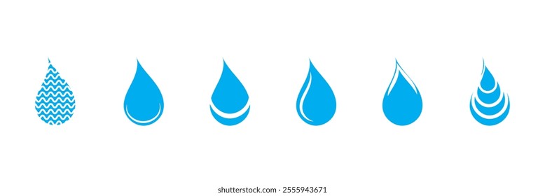 Water drops icons. Water drop shape. Blue and black water drops. Vector illustration