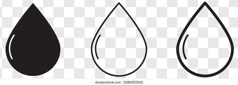 Water drops icons. Water drop shape. Blue and black water drops. Vector illustration