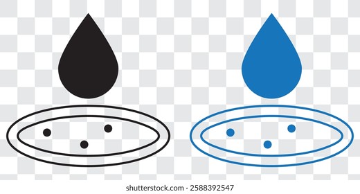 Water drops icons. Water drop shape. Blue and black water drops. Vector illustration