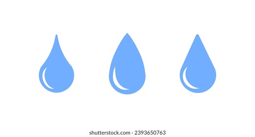 Water drops icons. Flat, blue, water drops for design, water drops icons. Vector icons