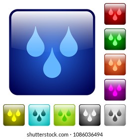 Water drops icons in rounded square color glossy button set
