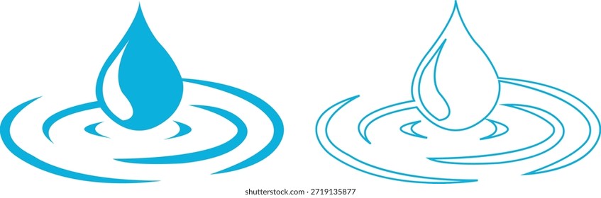 Los iconos de las gotas de agua fijan la colección con los símbolos del chapoteo de la gotita en estilo plano y de línea, grupo líquido de la ilustración del líquido de la lluvia para el diseño de UI de la higiene de la naturaleza del Clima y los Elementos gráficos limpios