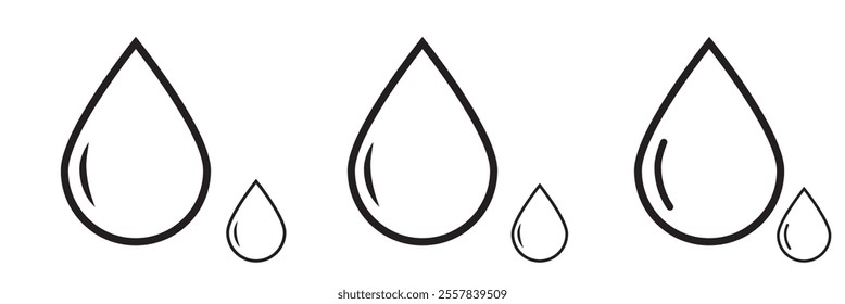 Water drops icons set. Water drop shape. Blue and black water drops. Vector scalable graphics