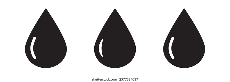 Water drops icons set. Water drop shape. Blue and black water drops. Vector scalable graphics