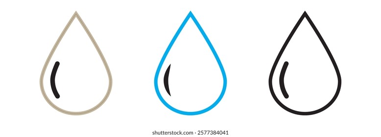 Water drops icons set. Water drop shape. Blue and black water drops. Vector scalable graphics