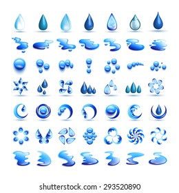 Water And Drops Icons Set - Isolated On White Background - Vector Illustration, Graphic Design Editable For Your Design