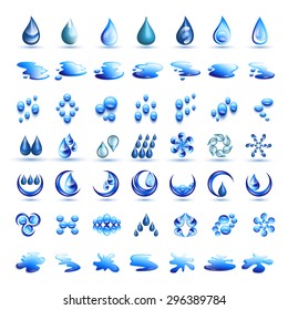 Water And Drops Icons Set - Isolated On White Background - Vector Illustration, Graphic Design Editable For Your Design