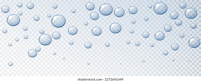 Water drops Illuminating. Realistic dropson the surface. Isolated liquid on transparent background.