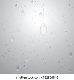 Water drops isolated on gray background. For web site, poster, placard and wallpaper. Creative modern concept, vector illustration  