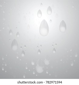 Water drops isolated on gray background. For web site, poster, placard and wallpaper. Creative modern concept, vector illustration  