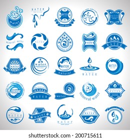 Water And Drops Labels Set - Isolated On Gray Background - Vector Illustration, Graphic Design Editable For Your Design