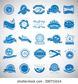 Water And Drops Labels Set - Isolated On Gray Background - Vector Illustration, Graphic Design Editable For Your Design