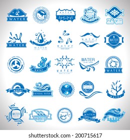 Water And Drops Labels Set - Isolated On Gray Background - Vector Illustration, Graphic Design Editable For Your Design