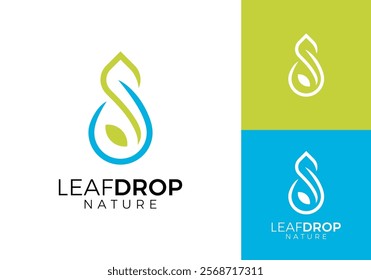 water drops and leaf logo design concept