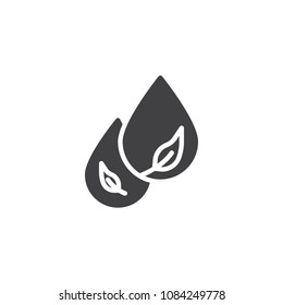 Water drops with leaves inside vector icon. filled flat sign for mobile concept and web design. Save Nature simple solid icon. Symbol, logo illustration. Pixel perfect vector graphics