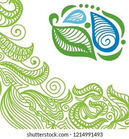 Water drops and leaves. Vector illustration