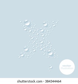 Water drops letter X on light blue background. Vector illustration