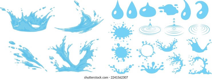 Water drops. Liquid elements, cry droplet icons vector set. Isolated splashes