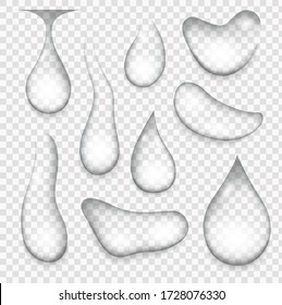 Water drops or liquid rain droplet design elements.  Set of condensation bubbles or realistic drip, H2O. Realistic water drops, drops after the rain.