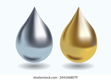 gotas de agua o líquido en vector con colores metálicos y dorados