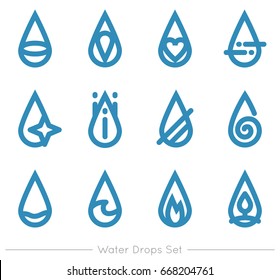Water drops logo collection. Vector icon set