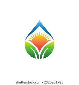 Water Drops Logo Design, Using The Concept Of Water Drops, Leaves And Sun