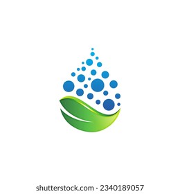 Diseño Del Logotipo De Las Drogas De Agua, Utilizando El Concepto De Las Caídas De Agua, Las Hojas Y Las Burbujas De Agua