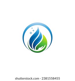 Diseño Del Logotipo De Las Drogas De Agua, Utilizando El Concepto De Caídas De Agua, Hojas Y Mano