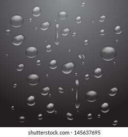 Wasser tropft auf schwarzem Hintergrund. Vektorillustration, Abbildung EPS10.