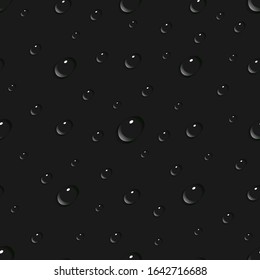 Water drops on black background .Vector seamless pattern for print, fabric, wrapping paper.