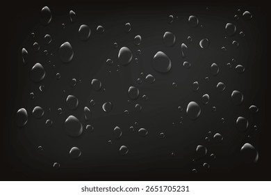 Water drops on black background with glossy reflections