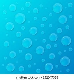 Water drops on blue background. Vector illustration. 