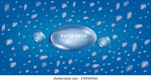 Water drops on blue background. Vector EPS10 illustration.