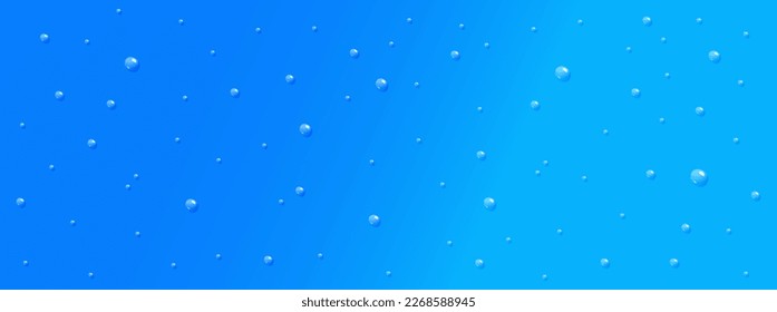 Water drops on blue background vector illustration. Liquid droplets isolated on blue gradient backdrop. Poster, banner template Vector illustration