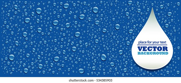 water drops on blue background with place for text