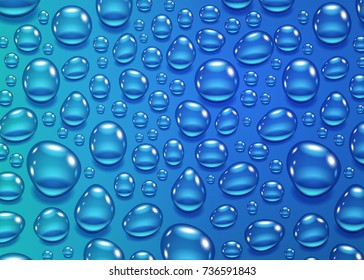 Water drops on the blue background, vector illustration