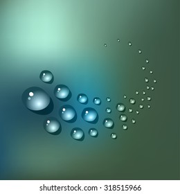Water drops on a blue bokeh background.