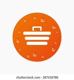 Water drops on button. Shopping Cart sign icon. Online buying button. Realistic pure raindrops. Orange circle. Vector