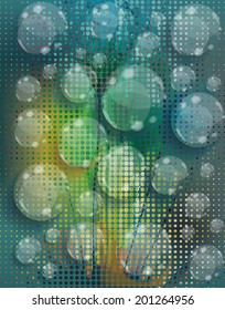 Water drops on flowers background, vector