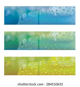 Water Drops on Glass Blur Background Banner Set, Rainy Season, Monsoon