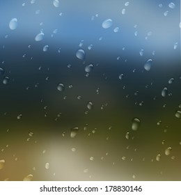 Water drops on glass vector background. layered.