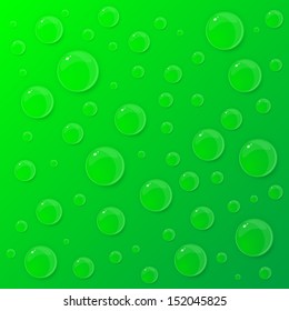 Water drops on green background. Vector illustration. 