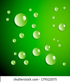 Water drops on green background. Vector illustration