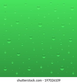 Water drops on green background. Vector illustration.
