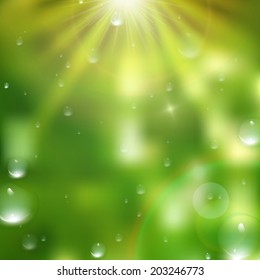 Water drops on green background. plus EPS10 vector file