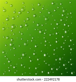 Water drops on green background