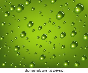 Water drops on green background