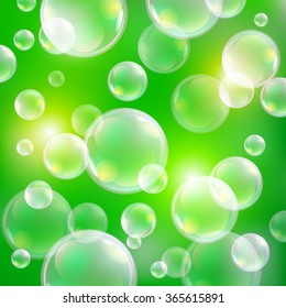 Water drops on green background soap bubbles on a green background